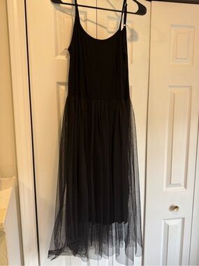 Black Spaghetti Strap Tulle Midi Dress